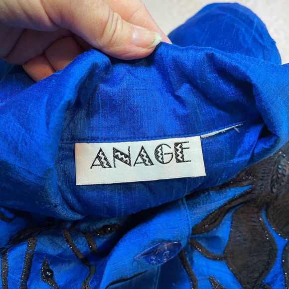 Anage Vintage Women’s Blazer Jacket Floral Beaded Art to Wear silk xl royal blue - Picture 4 of 4